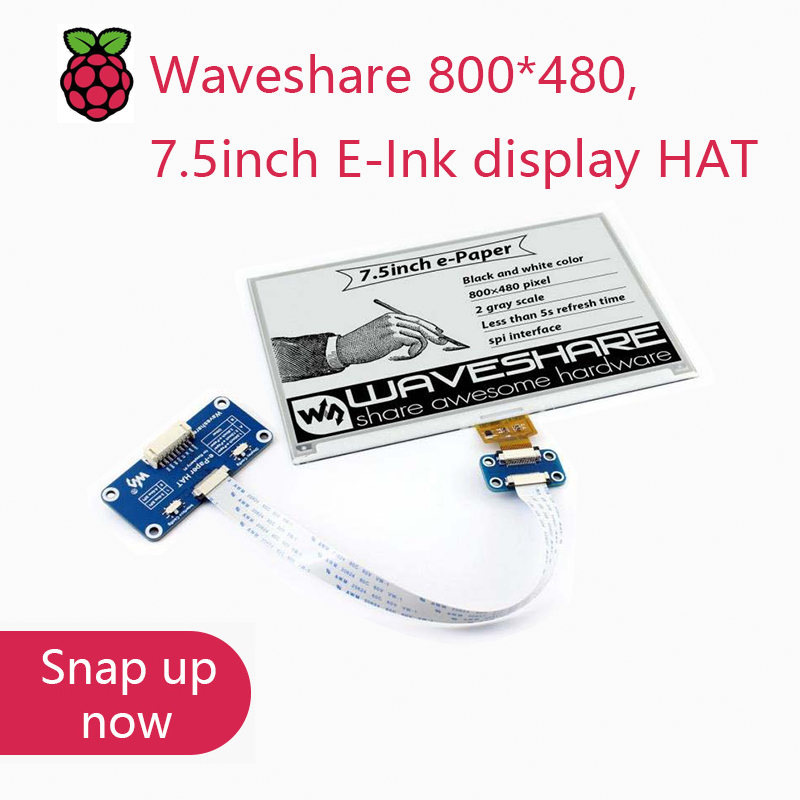 Golf Zero - Waveshare 800*480、7.5インチE-InkディスプレイHAT、Raspberry Pi 2B/3B/Zero/Zero W用、2色：黒白、SPIインターフェース、バックライトなし