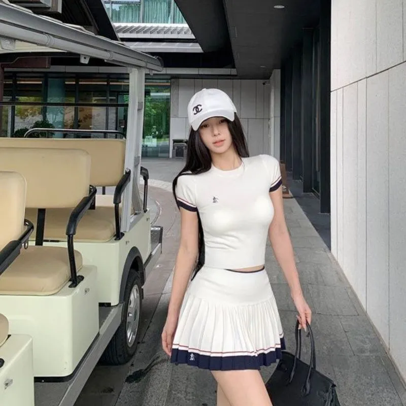 韓国の夏用ツーピーススーツカジュアルテニスゴルフスポーツスー - Golf Equipment For Women のレビューと価格